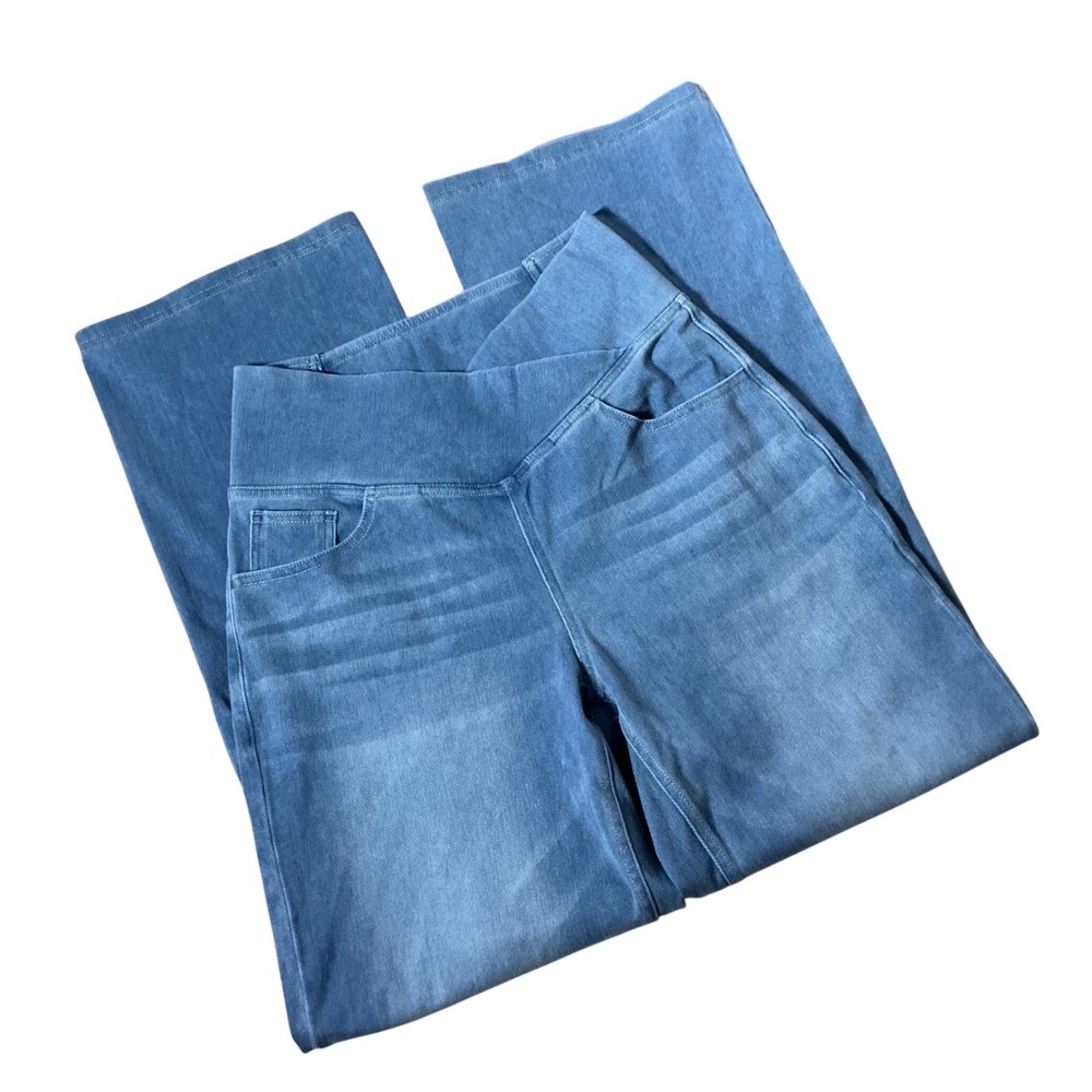 Halara Crossover Waist Flex Denim Wide Leg Pants Womens M Blue Stretch Trousers
